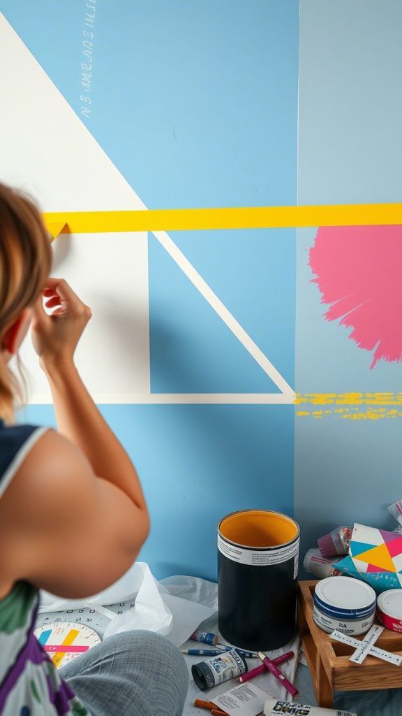 Using Painter’s Tape for Abstract Art Murals Guided Creativity